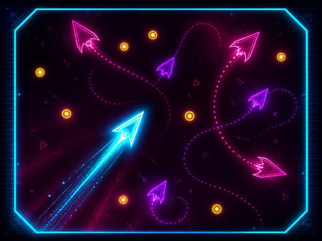 ECHO key art: a cyan player ship trailing light while magenta ghost ships loop through a neon arena